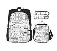 Juego de 3 piezas de mochila ligera ajustable para viajes, senderismo, bolsa de almuerzo aislada y estuche para lápices, estampado de mármol, Math Geometry Geek Calculus, Talla única