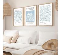 Juego de 3 piezas de mural de flores y plantas de Matisse, abstracto en azul salvia, Picasso, William Shakespeare, lienzo, póster, decoración de habitación (30 x 40 cm, 3 unidades)