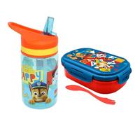 Juego de 3 piezas de Paw Patrol Back to School, botella de plástico Tritan sin BPA, lonchera de 2 compartimentos con tenedor 3 en 1, botella de agua a prueba de fugas de 400 ml para niños, gimnasio