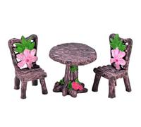 Juego de 3 piezas de suministros para jardín de hadas, mesa redonda en miniatura con decoración floral, exquisita silla en miniatura, muebles de resina para casa de muñecas, suministros para micr