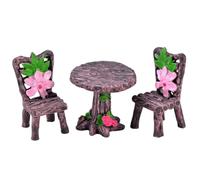 Juego de 3 piezas de suministros para jardín de hadas, mesa redonda en miniatura con decoración floral, exquisita silla en miniatura, muebles de resina para casa de muñecas, decoración de micropa