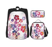 Juego de 3 piezas de viaje para senderismo, ligera, ajustable, bolsa de almuerzo aislada y estuche para lápices, estampado de mansión encantada, Estampado de flores hawaianas, Talla única