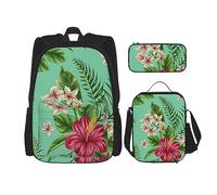Juego de 3 piezas de viaje para senderismo, ligera, ajustable, bolsa de almuerzo aislada y estuche para lápices, estampado de mansión encantada, Hojas tropicales hawaianas, Talla única