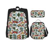 Juego de 3 piezas de viaje para senderismo, ligera, ajustable, bolsa de almuerzo aislada y estuche para lápices, estampado de mansión encantada, Hawaiian Surfer on Wavy, Talla única