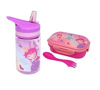 Juego de 3 piezas Fairy Princess Back to School, botella de plástico Tritan sin BPA, fiambrera contiene tenedores y cubiertos (cuchara 3 en 1, tenedor, cuchillo)