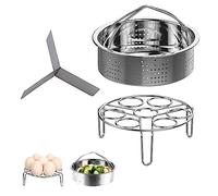 Juego de 3 Piezas Juego Rejillas Vaporera, Vaporera con Asa, Incluir Vaporera Inoxidable, Rejilla para Cocer Huevos al Vapor y Separadores, para Ollas con un Diámetro Interior Superior a 21 cm