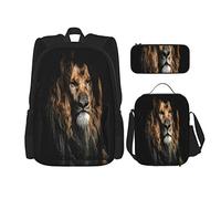 Juego de 3 piezas Mochilas León Animal Vida Silvestre Safari Colección Potente Retrato Majestuoso Cabeza de León Africano Libro de Caza B, color, 5.0cm*10.5cm*20.5cm, Estuche para lápices