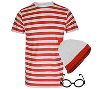 Juego de 3 piezas para hombre y mujer, diseño de rayas, color rojo y blanco, juego de ropa de fiesta, Juego de gafas para hombre, S