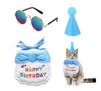 Juego de 3 piezas para mascotas, baberos, sombrero de cumpleaños y gafas - Juego de decoración para gatos y perros
