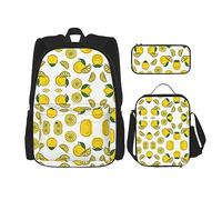 Juego de 3 piezas para viajes, senderismo, ligera, ajustable, bolsa de almuerzo aislada y estuche para lápices, estampado de rock and roll, Patrón de fruta de limón, Talla única