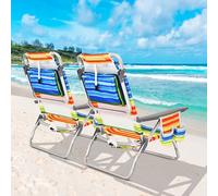 Juego de 3 Piezas: Silla de Playa y Mesa, Sillas Reclinables para Exteriores con Mesa Plegable para Camping