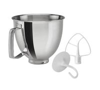 Juego de 3 piezas: tazón acero inoxidable 5 cuartos galón y gancho for masa K45DH, batidor plano K45B, compatible con batidora pie KitchenAid 4. a cabezal inclinable