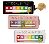 Juego de 3 pinos de batería social, pinos con 7 estados de ánimo, pino metálicos para divertidos, joyería, batería social para mochilas, chaquetas y sombreros (blanco, negro, rosa)