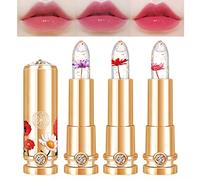 Juego de 3 pintalabios de gelatina de flores de cristal, lápiz labial floral transparente, cambia de color, brillo de labios de larga duración, crema hidratante nutritiva (#1+#2+#3)