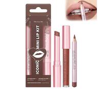 Juego de 3 pintalabios líquido mate, bálsamo de labios y delineador de labios, bálsamo de labios con tinta rosa, brillo de colágeno para labios secos, juego de maquillaje impermeable (marrón)