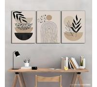 Juego de 3 pinturas florales modernas, expresión artística, impresión de hojas, terracota, fondo negro y beige, arte lineal para decoración del hogar (30 x 40 cm x 3, sin marco).