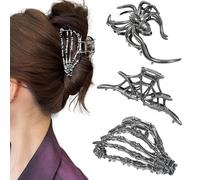 Juego de 3 Pinzas para el Pelo Halloween Mujer - Araña, Murciélago, Mano Esquelética - Accesorios de Estilo Gótico para Fiesta y Disfraz (D)