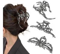 Juego de 3 Pinzas para el Pelo Halloween Mujer - Araña, Murciélago, Mano Esquelética - Accesorios de Estilo Gótico para Fiesta y Disfraz (C)