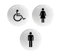 Juego de 3 placas de acero inoxidable para puerta de inodoro, para puerta de inodoro, para macho/hembra, autoadhesivas, para el inodoro