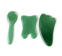 Juego de 3 placas de jade gua sha de calidad verde de aventurina para cuerpo y cara de masaje, herramienta de raspado