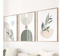 Juego de 3 Plantas de Color Verde Salvia Boho Arte de Pared Geométrico Abstracto Pintura Lienzo Carteles Nórdicos e Impresiones Cuadros de Pared Sala de Estar Dormitorio Decoración-60*80Cm (Sin Marco)