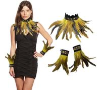 Juego de 3 plumas góticas encogiéndose de hombros con puños de pluma, cuello de pluma, cuervo, bruja, sacerdotisa, disfraz de pluma de gallo, pulseras, falda de plumas, disfraz, gargantilla, cuello