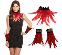 Juego de 3 plumas góticas encogiéndose de hombros con puños de pluma, cuello de pluma, cuervo, bruja, sacerdotisa, disfraz de pluma de gallo, pulseras, falda de plumas, disfraz, gargantilla, cuello