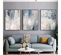 Juego de 3 Póster de Pared Abstracto Azul de Estilo Moderno Impresión de Lienzo Nórdico Pintura de Decoración de Arte Contemporáneo Imagen Para Decoración de Sala de Estar Cocina 60X80Cm(Sin Marco)