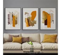 Juego de 3 - Póster de Pared de Arte Abstracto en Color Naranja Dorado Línea de Lámina Dorada Arte Simple Pintura de Lienzo Nórdico Sala de Estar Hogar Habitación Pasillo Decoración 40x50Cm Sin Marco