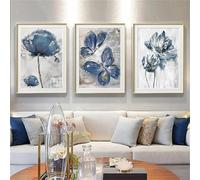 Juego de 3 pósteres azules para sala de estar, imágenes estéticas, collage de pared, juego de decoración estética, póster azul escandinavo aura, sin marco, lienzo abstracto (#01, 50 x 70 cm, sin