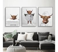 Juego de 3 pósteres de baño de vaca montañesa, imágenes de dinero orangutanes y monos, animales en blanco y negro, impresiones artísticas de pared, sin marco (póster de 03, 3 unidades, 20 x 30 cm)