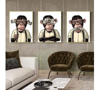 Juego de 3 pósteres de baño de vaca montañosa, imágenes de dinero orangutanes y monos, animales en blanco y negro, impresiones artísticas de pared, sin marco (póster 04, 3 unidades, 50 x 70 cm)