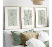 Juego de 3 pósteres de, modernos, salvia, plantas verdes, arte abstracto bohémio, imágenes decorativas para salón y dormitorio, sin marco (40 x 50 cm)