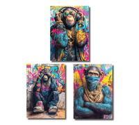 Juego de 3 pósteres de monos - No ver nada, oír, decir - Arte de la calle Pop Art Pop Art - Graffiti imágenes con estilo - Decoración divertida para salón, oficina o habitación juvenil (DinA1)