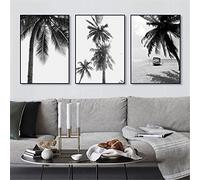 Juego de 3 pósteres de palmeras en blanco y negro, paisaje de playa, moderno, sin marco, decoración para el hogar para dormitorio y salón (40 x 50 cm)