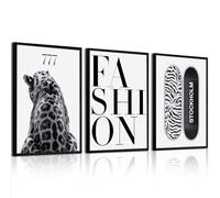 Juego de 3 pósteres de pared de leopardo sin marco, diseño de guepardo blanco y negro, decoración de pared, lienzo estético de moda, impresiones de Estocolmo, elegantes cuadros de guepardo para