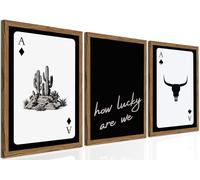 Juego de 3 pósteres de pared occidental sin marco, decoración de pared de vaquero del suroeste, calavera de toro de cuerno largo y How Lucky are We Póster para dormitorio, sala de estar, 8 x 12