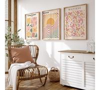 Juego de 3 pósteres estéticos, lienzo de acuarela con flores rosas, pintura mural botánica abstracta, ilustración de flores naturales, impresiones artísticas para sala de estar (40 x 50 cm)