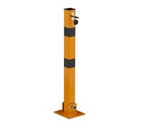 Juego de 3 postes de barrera Relaxdays, abatibles, de acero, amarillo/negro | Barrera para aparcamiento, altura: 65 cm, con cerradura, poste de aparcamiento cuadrado