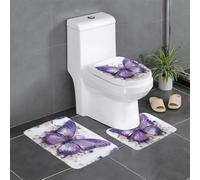 Juego de 3 protectores de baño para dormitorio, cocina, bañera, hogar, alfombra de felpa decorativa, pintura al óleo púrpura, alfombra absorbente de mariposas