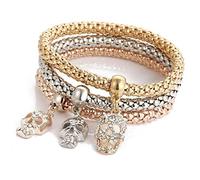 Juego de 3 pulseras de abalorios para mujeres y niñas, pulsera de lujo con pedrería, con cadena hecha a mano, para viajes de fiesta, vacaciones, longitud: 18 cm elástico a 22 cm, F1 y