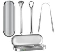 Juego de 3 raspadores de lengua para adultos, depurador de lengua de acero inoxidable con estuche de almacenamiento para higiene bucal de EcoEarth