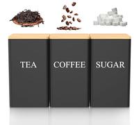 Juego de 3 recipientes cuadrados de metal para té, café y azúcar, 1000 ml, con tapa hermética de bambú y marcador de nombre, lata decorativa de almacenamiento de alimentos para tu té, azúcar y café