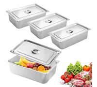 Juego de 3 recipientes gastronorm de acero inoxidable para empanar con tapa, calles de empanado rectangulares, recipientes para la cocina, apilables, recipiente GN 1/3, recipiente de 32,5 x 17,5 x 6,5