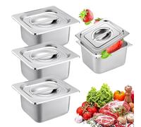 Juego de 3 Recipientes Gastronorm, Recipientes de Acero Inoxidable para Empanado, Juego de Empanado con Tapa, Recipiente Rectangular para Cocina, Juego de Empanado Apilable, Recipiente GN (Recipiente