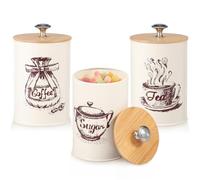 Juego de 3 recipientes para té, café, azúcar, juego de almacenamiento de cocina de estilo vintage, 25 oz, recipientes de almacenamiento de alimentos, macetas con tapa hermética, cocina, té, café