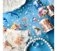 Juego de 3 rollos de cinta washi de PET, accesorios para álbumes de recortes, cinta precortada para el mar, océanos, pegatinas para álbumes de recortes, estaciones, journaling, bullet journal