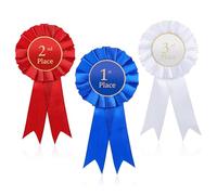 Juego de 3 rosetas de cinta de premio, cintas de roseta de satén para el primer segundo y tercer lugar, cinta de participación de satén, cintas de premio azul, rojo y blanco, cintas de insignia,