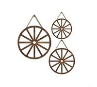 Juego de 3 ruedas de vagón de madera para decoración de pared con diseño rústico de granja hecho de boj, perfecto para el interior del país occidental