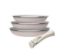 Juego de 3 sartenes Ø18Ø20Ø24cm de aluminio prensado con recubrimiento ILAG + Mango extraíble Click&Cook, Apto inducción, antiadherentes, sin PFOA, apto lavavajillas y horno